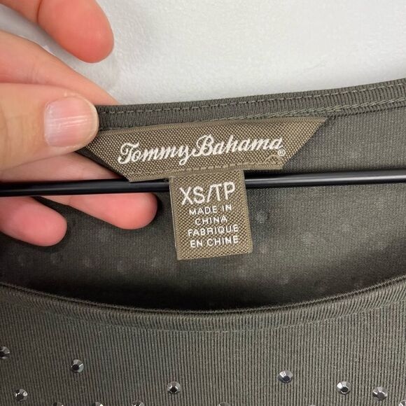 Tommy Bahama Embellished Dark Green L/S Swing Dress XS - Picture 3 of 6